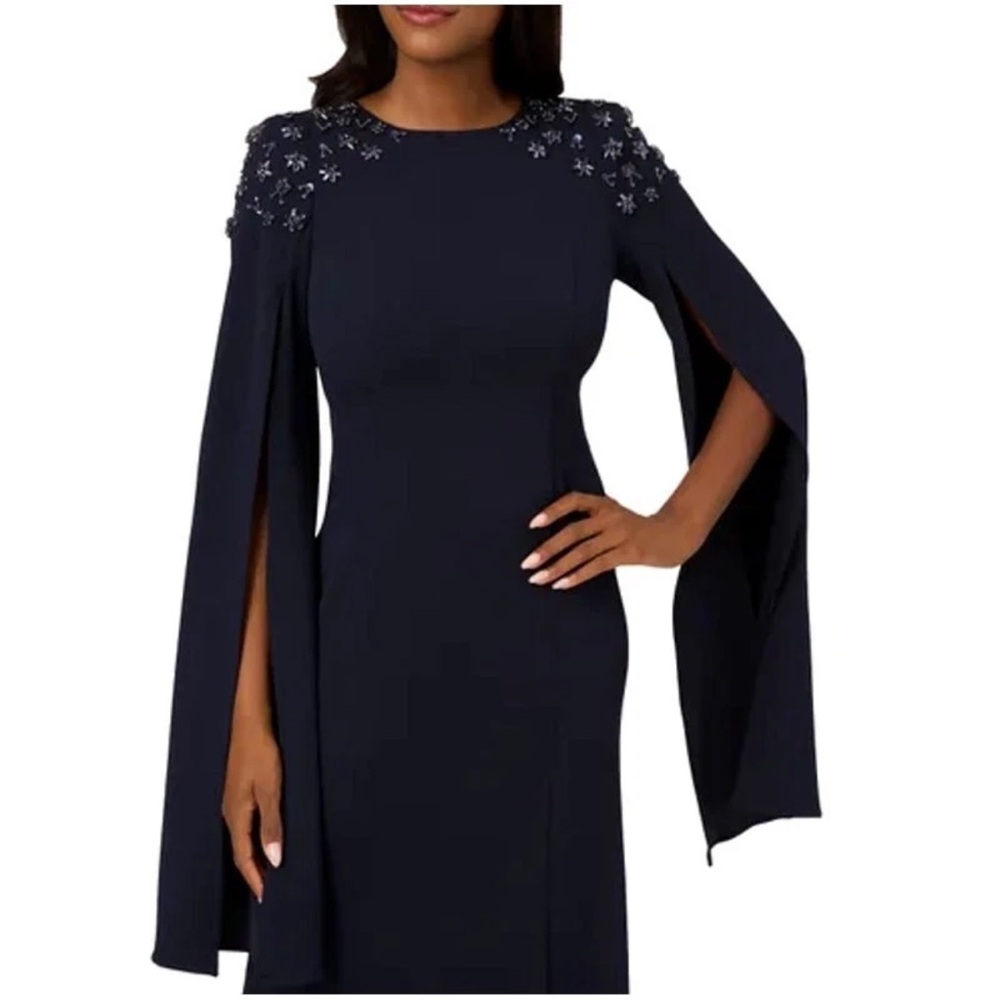 SOLD SOLD SOLD
Adriana paplle navy  Elegant Cape Sleeve Dress